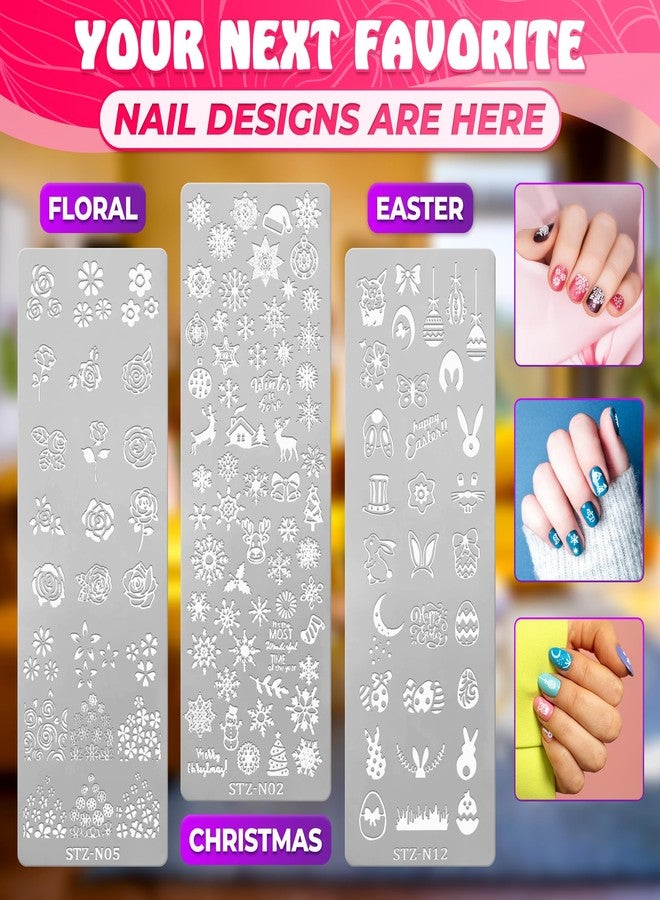Tesorrio Nail Stamping Plate - Nail Art Plates with 12 Different Themes, Beautiful Christmas Art Design for Nails Stamps - Stylish Stamping Plates Set to Design Unique Nails for Women Girls - Image 4